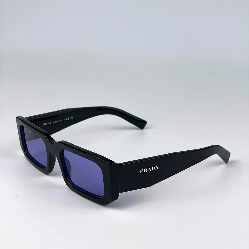 Prada PR06YS 02Z01O Sunglasses Black Blue Rectangle Unisex